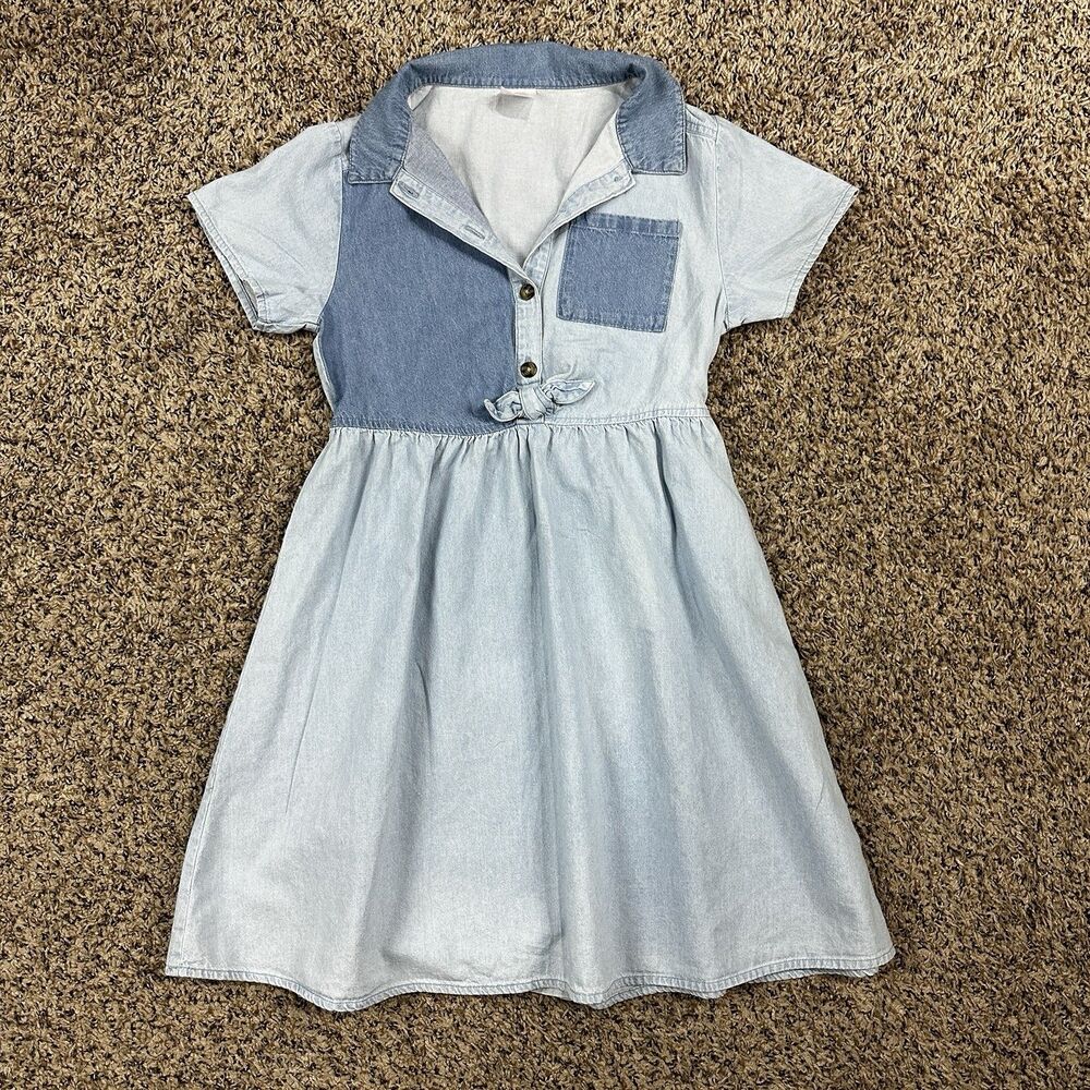 Girls Wonder Nation Short Sleeve Button Blue Denim Dress Light Blue Size 7/8